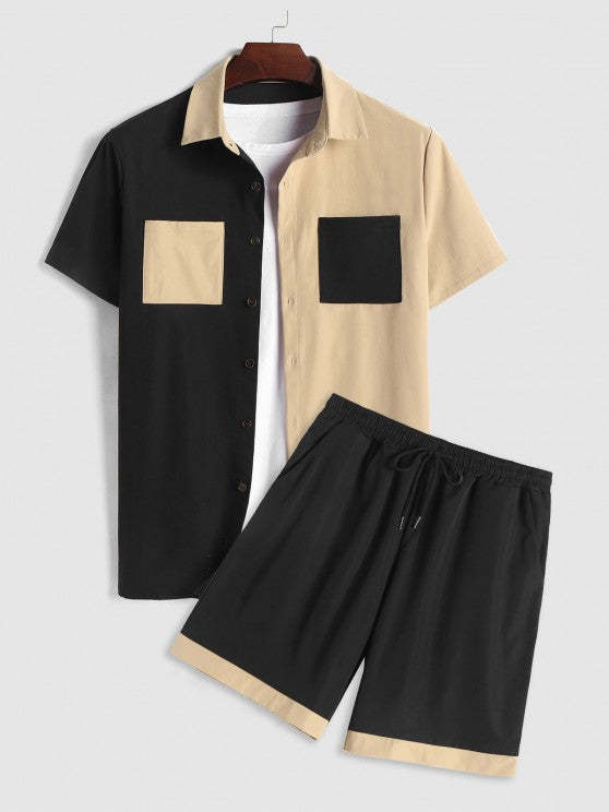 Two Tone Colored Shirt And Shorts Set