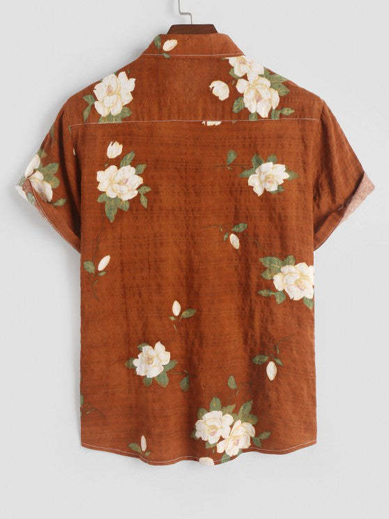 Flowers Pattern Shirt And Basic Shorts Set