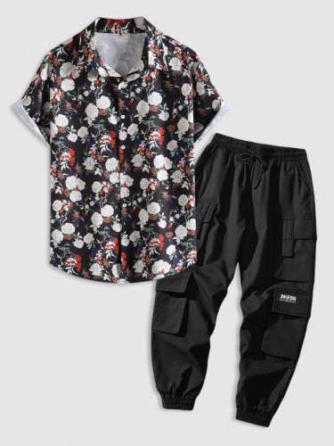 Casual Jogger Pants Set With Floral Print Shirt