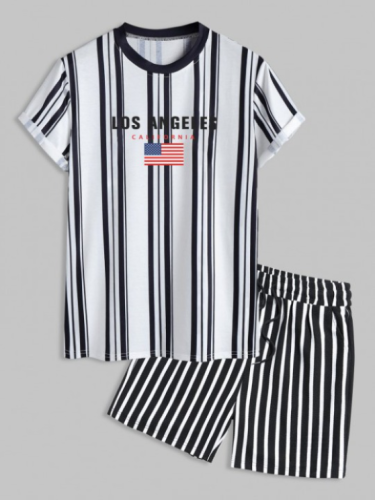 Flag Striped T Shirt And Shorts Set