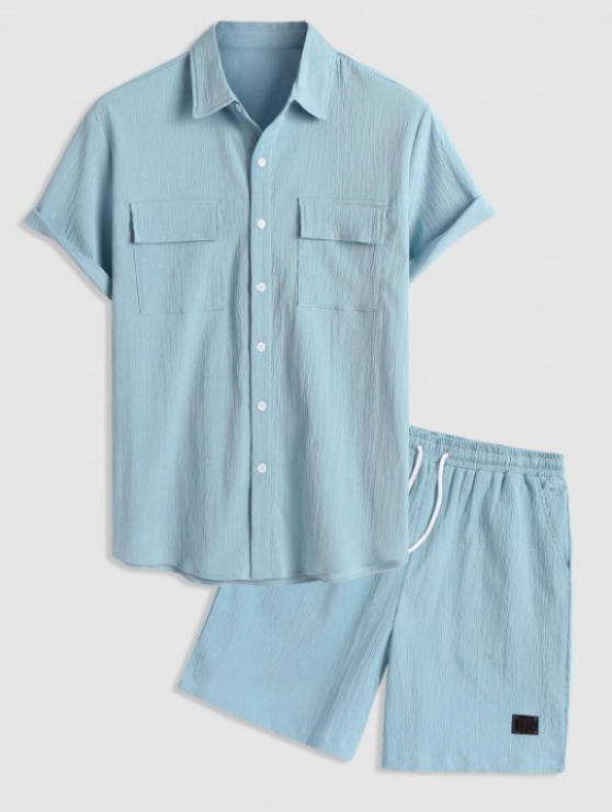 Wrinkle Textured Shirt And Shorts Set