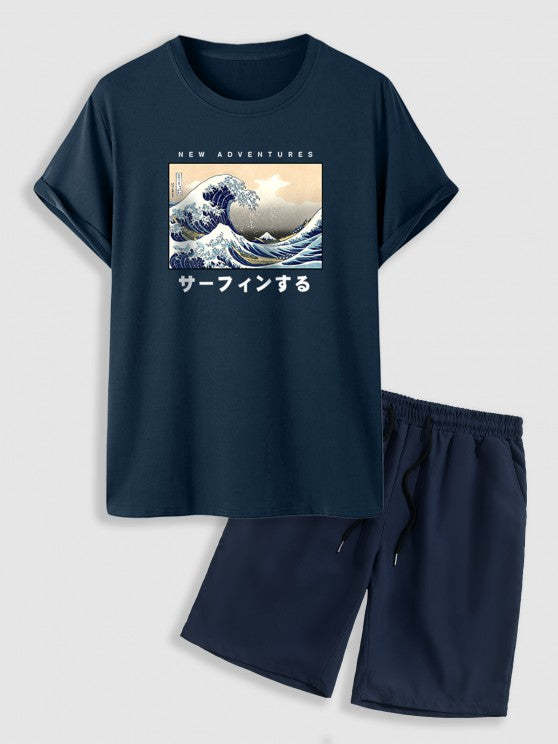 Sea Waves T-Shirt And Casual Shorts Set