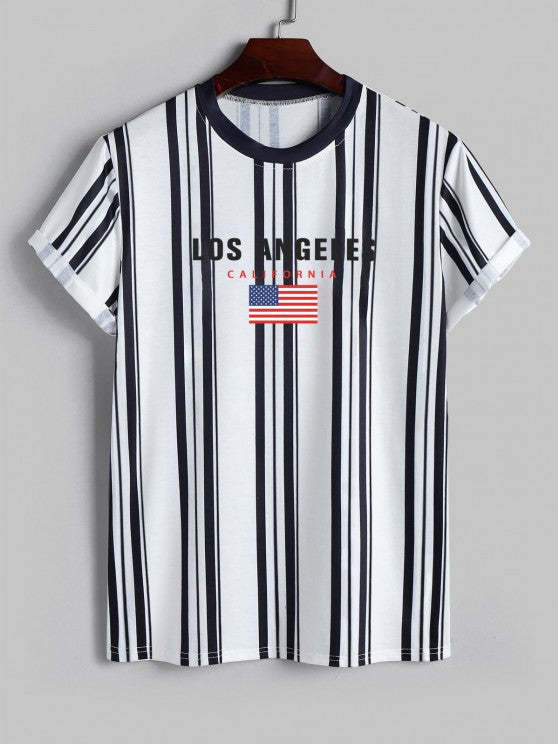Flag Striped T Shirt And Shorts Set