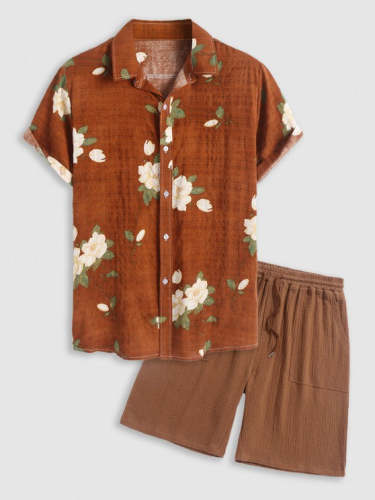 Flowers Pattern Shirt And Basic Shorts Set