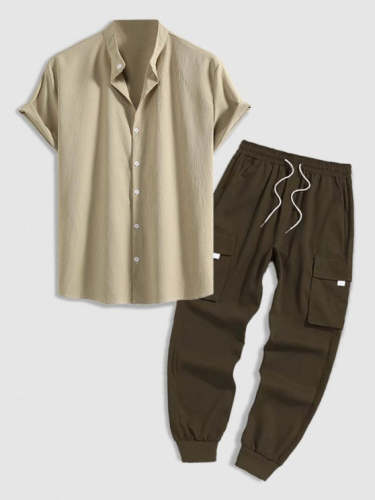 Cargo Pants Set With Stand Collar Shirt