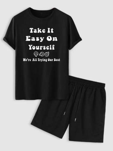 Slogan Print T Shirt And Shorts