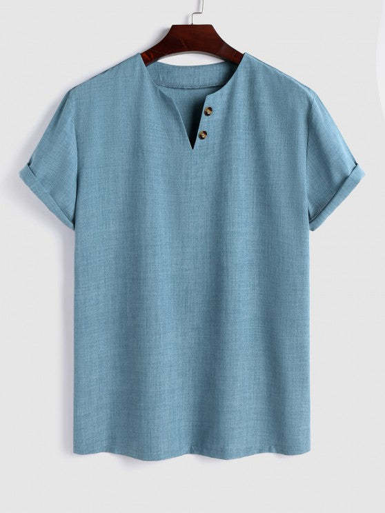 Notch Collar T Shirt With Solid Colored Shorts