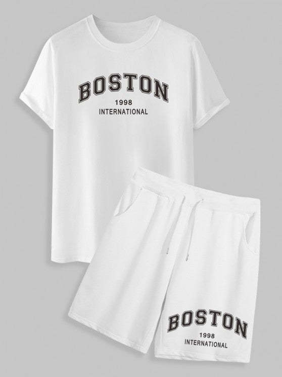 Boston Print Short Sleeve T Shirt And Shorts