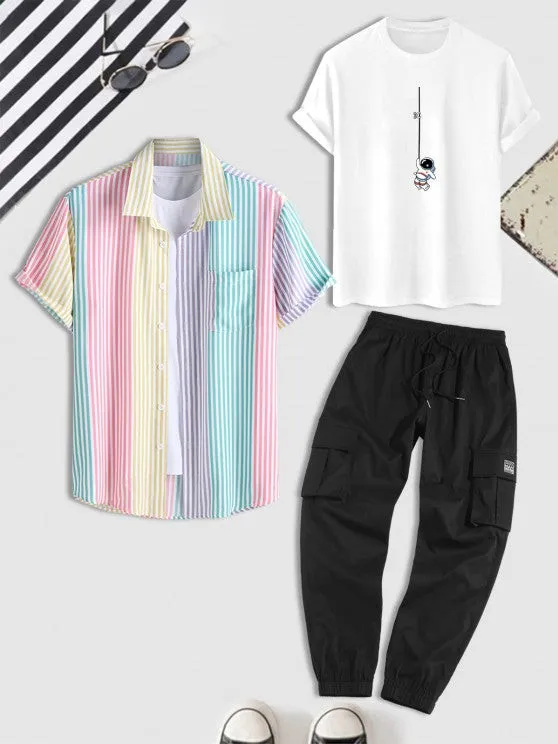 Astronaut Tee Striped Shirt And Cargo Pants