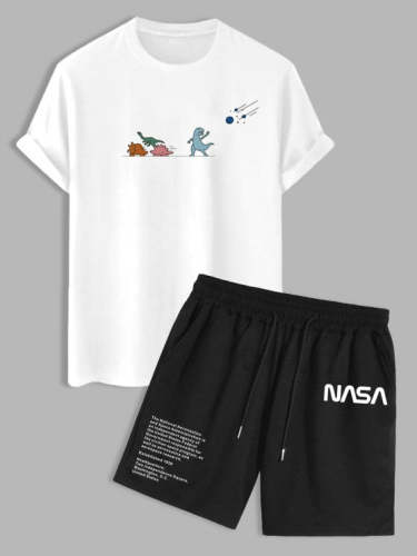 Dinosaur Design T Shirt And Printed Shorts Set