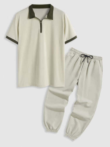 Quarter Zip Design Polo Collared T Shirt And Pants