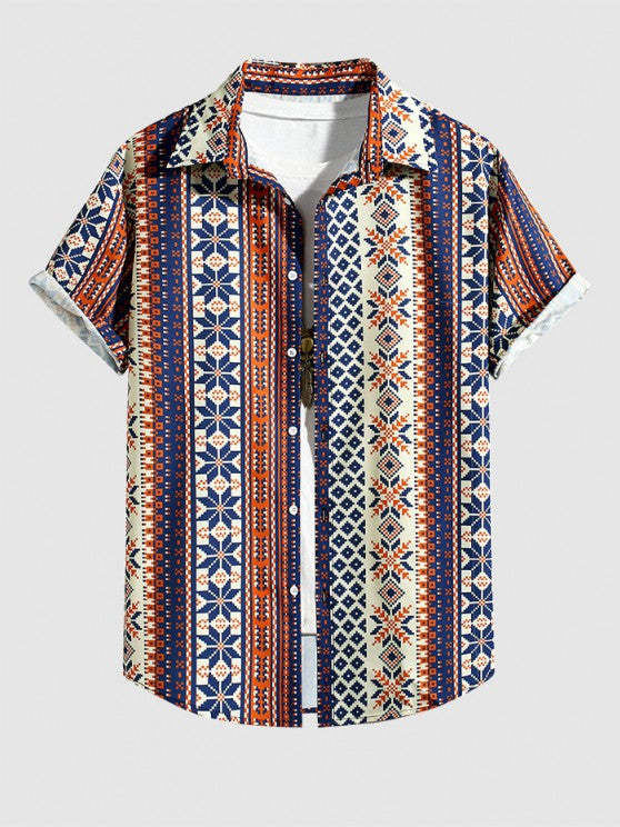 Retro Ethnic Geometric Pattern Shirt And Pants