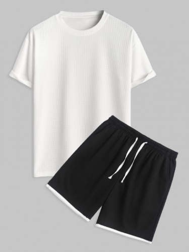 Solid Color Textured Short Sleeves T Shirt And Shorts Set