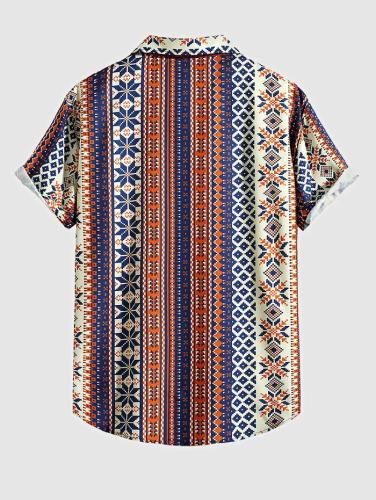Retro Ethnic Geometric Pattern Short Sleeves Shirt And Shorts Set