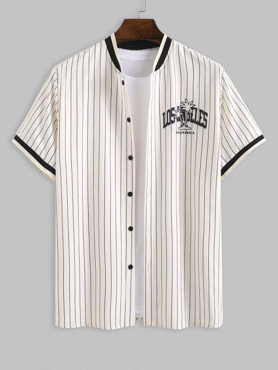 Tree Striped Pattern Baseball Shirt With Cargo Pants Set
