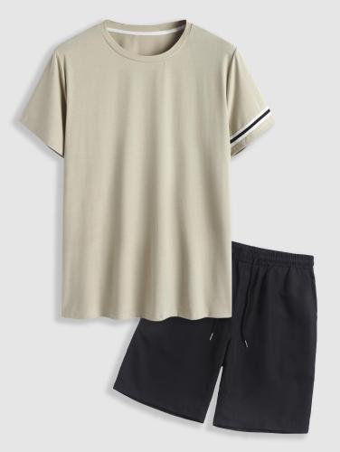Braid Strap Decor Short Sleeves T Shirt And Shorts Set