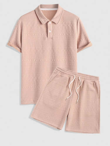 Geometric Collared T Shirt And Shorts Set