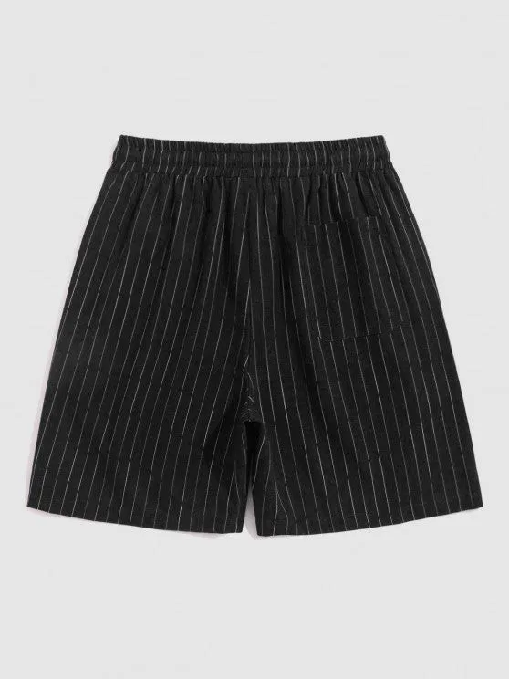 Vertical Pattern Striped Shirt And Drawstring Shorts