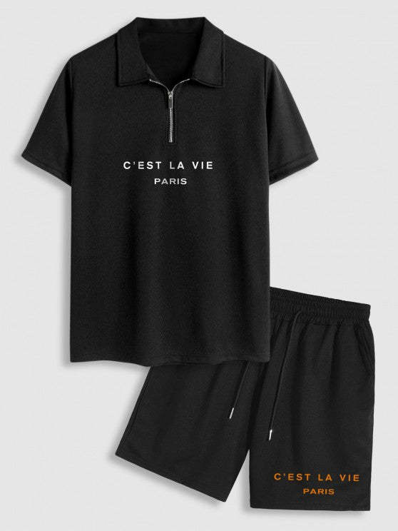 Collar With Half Zip T Shirt And Shorts Set