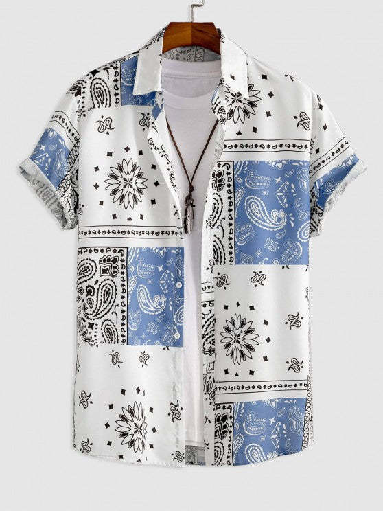 Ethnic Style Sleeves Shirt And Drawstring Shorts Set