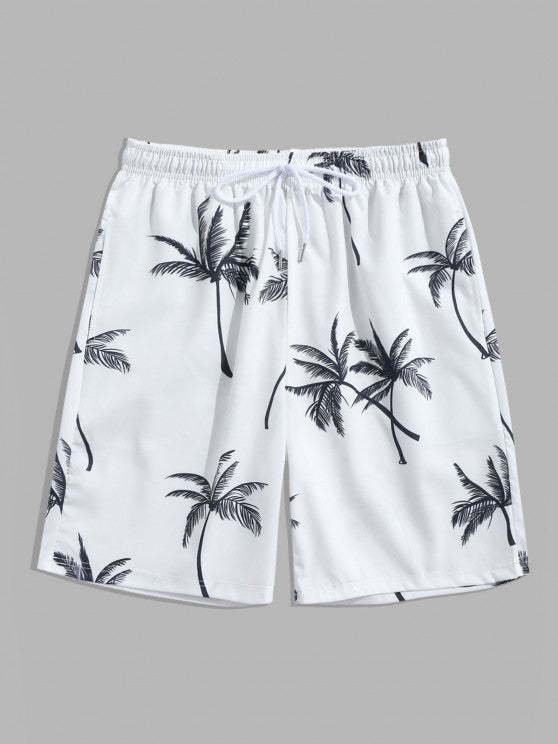 Coconut Tree Print Vacation Board Shorts