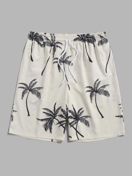 Coconut Tree Print Vacation Board Shorts