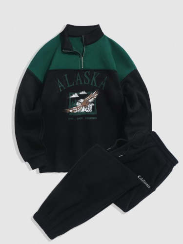 Letter Graphic Eagle Printed Sweatshirt And Pants