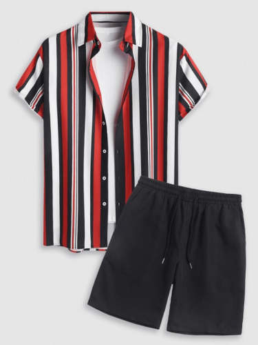 Casual Striped Pattern Shirt And Shorts