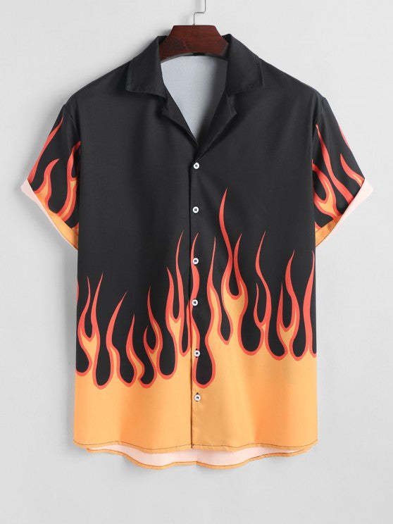 Button Fire Printed T Shirt And Shorts