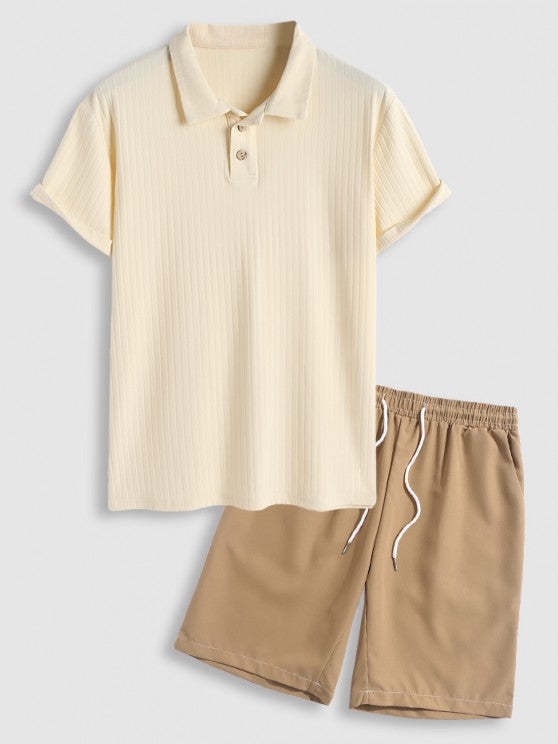 Textured Short Sleeves T Shirt And Casual Shorts