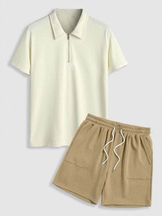 Casual Half Zip Design T Shirt And Shorts