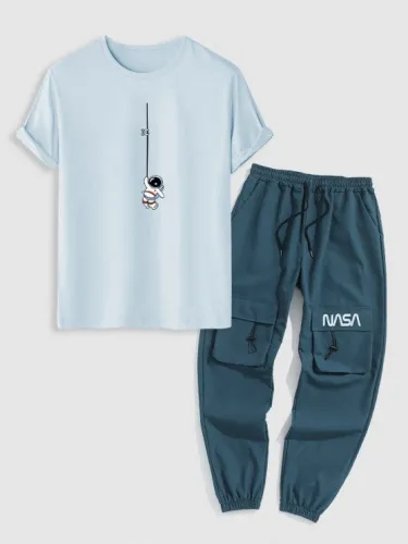 Astronaut Print T Shirt And Cargo Pants