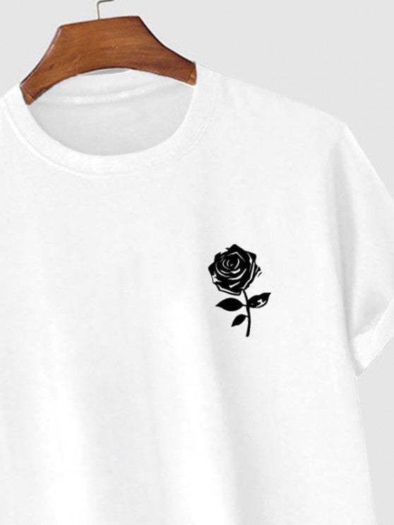 Plaid Shacket And Rose Print T-Shirt And Pants