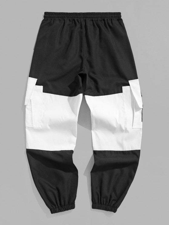 Short Sleeves Shirt And Colorblock Pattern Cargo Pants