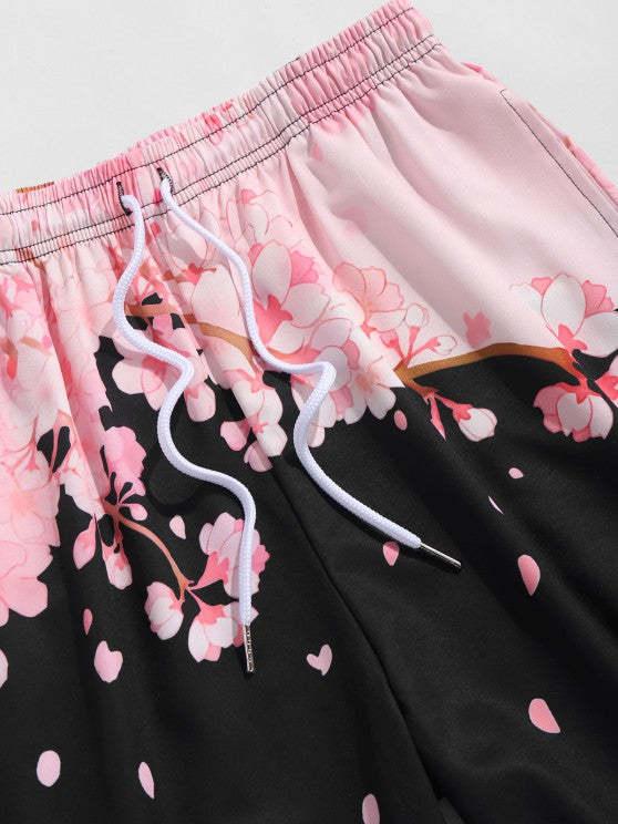 Open Front Cheery Blossom Kimono And Shorts