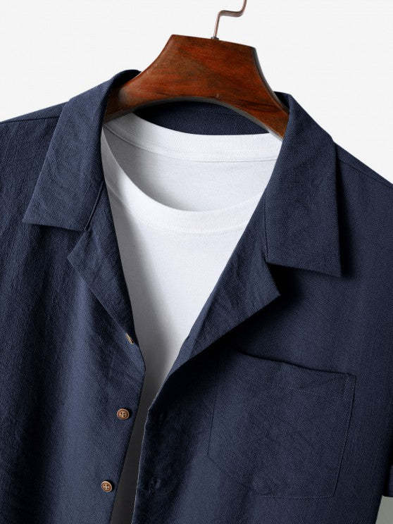 Lapel Collar Button Front Short Sleeve Shirt And Pants