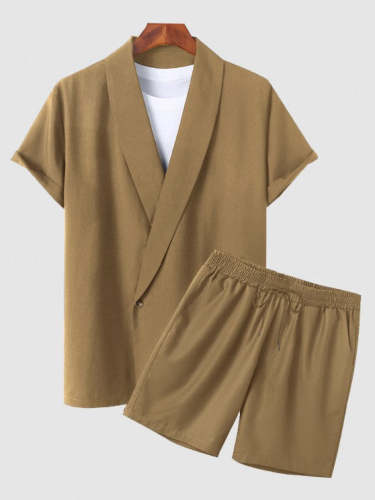 Casual Collar Single Button Shirt And Shorts