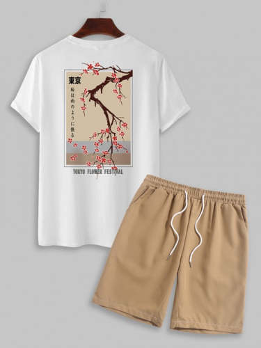 Plum Blossom Crew Neck T Shirt And Shorts