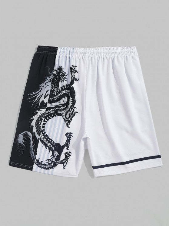 Dragon Pattern Short Sleeves Shirt And Shorts