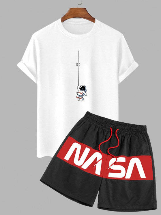 Graphic Astronaut Print T Shirt And Shorts