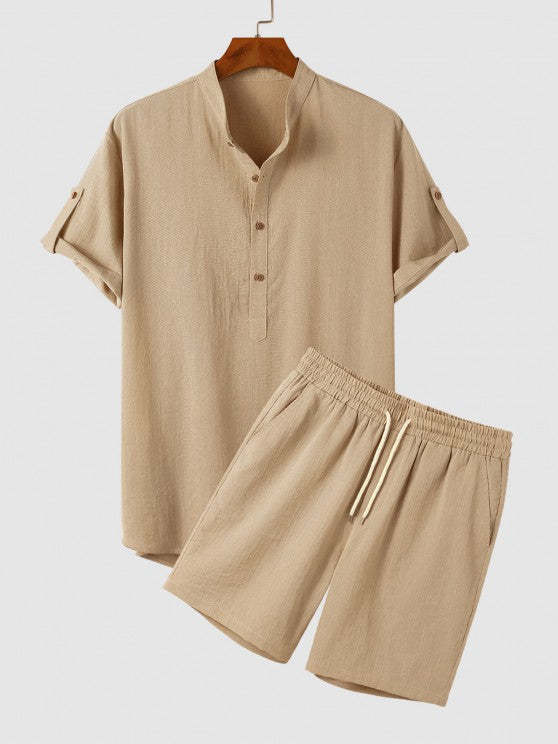 Roll Up Sleeves Shirt And Shorts Set