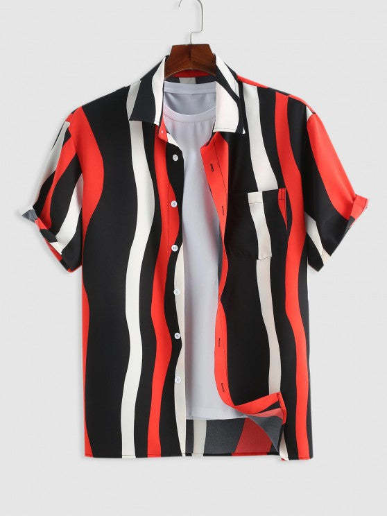 Striped Front Pocket Design Shirt And Shorts