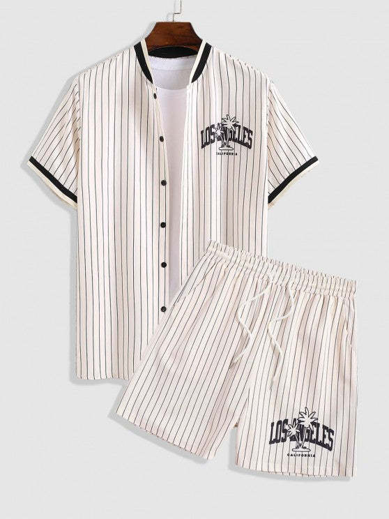 Coconut Tree Pattern Baseball Shirt And Drawstring Board Short