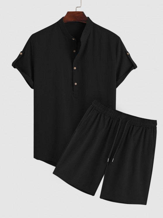 Roll Up Sleeves Shirt And Shorts Set