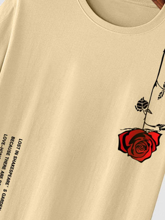 Rose Graphic Printed Short Sleeve T Shirt  And Shorts