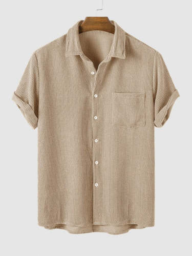 Corduroy Pocket Short Sleeves Shirt With Tapered Work Pants Set