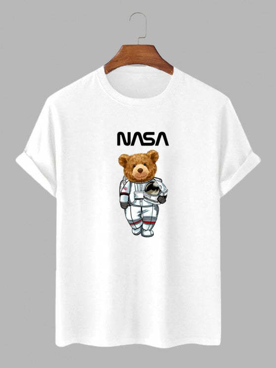 Spaceman Bear Tee And Letter Print Shorts Set