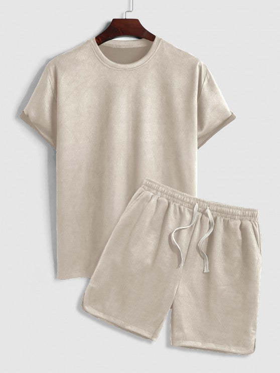 Solid Plain Short Sleeves T Shirt And Shorts