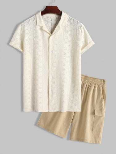 Hollow Out Lace Shirt With Shorts