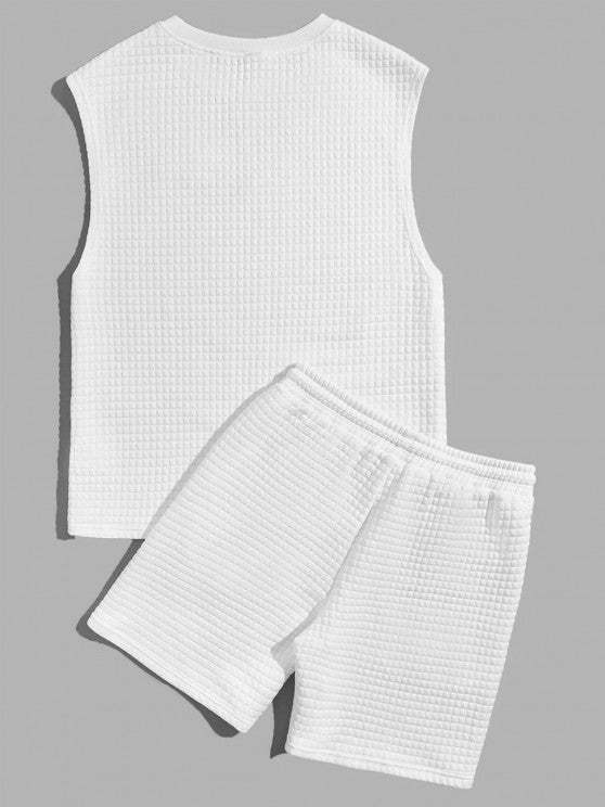 Textured Tank Top And Sports Shorts Set